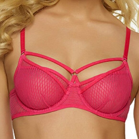 Felina NEW 'Niki' Strap Neck Unlined Demi Bra NWT Women's 34D Pink Red Sexy HPπ - Picture 2 of 15